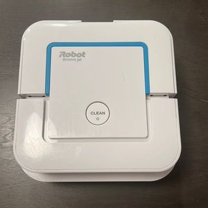 iRobot Braava Jet (Model 245) with batteries, charger, and pads.